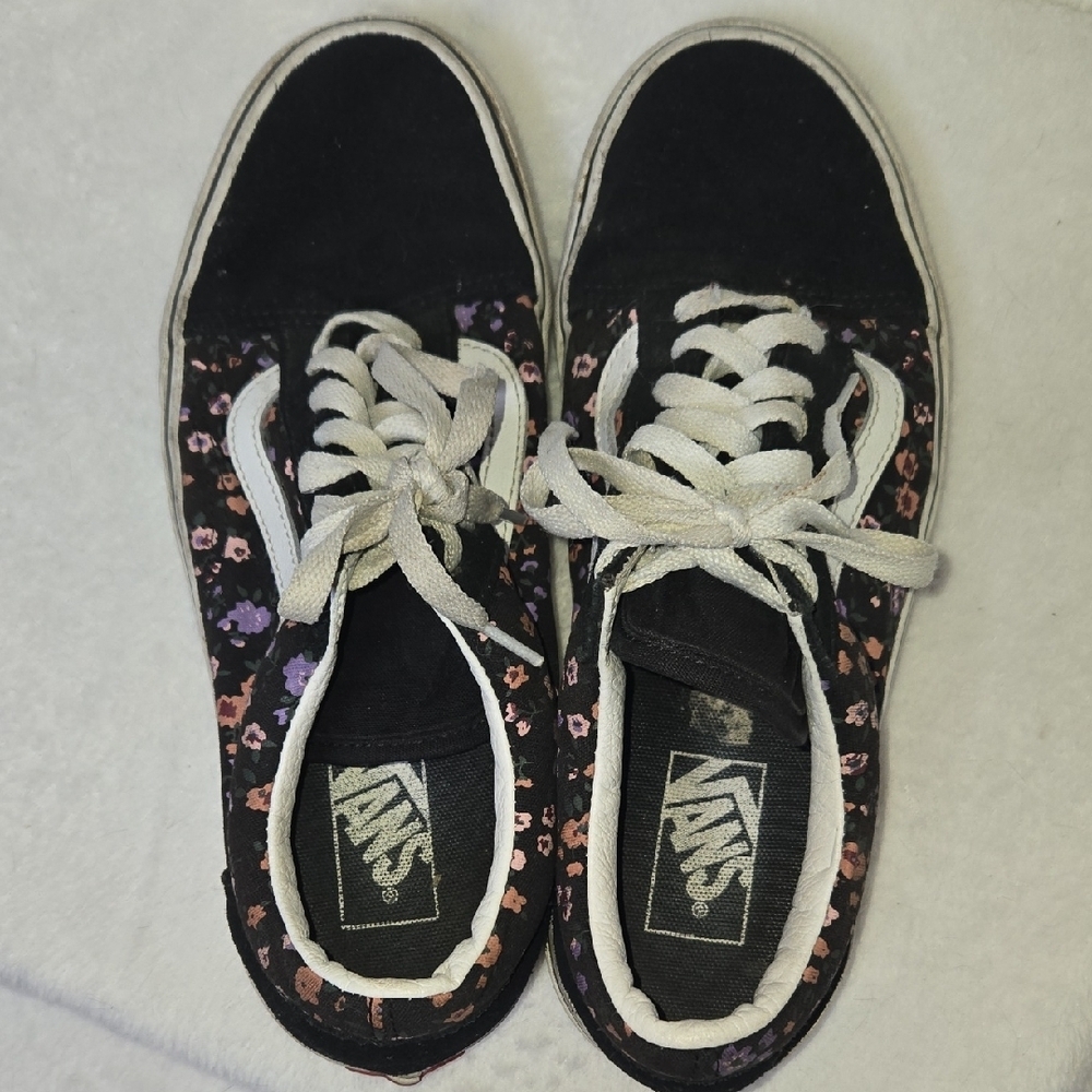 Vans Old Skool Sneakers M8 W9.5 Colorful Floral On Black and White